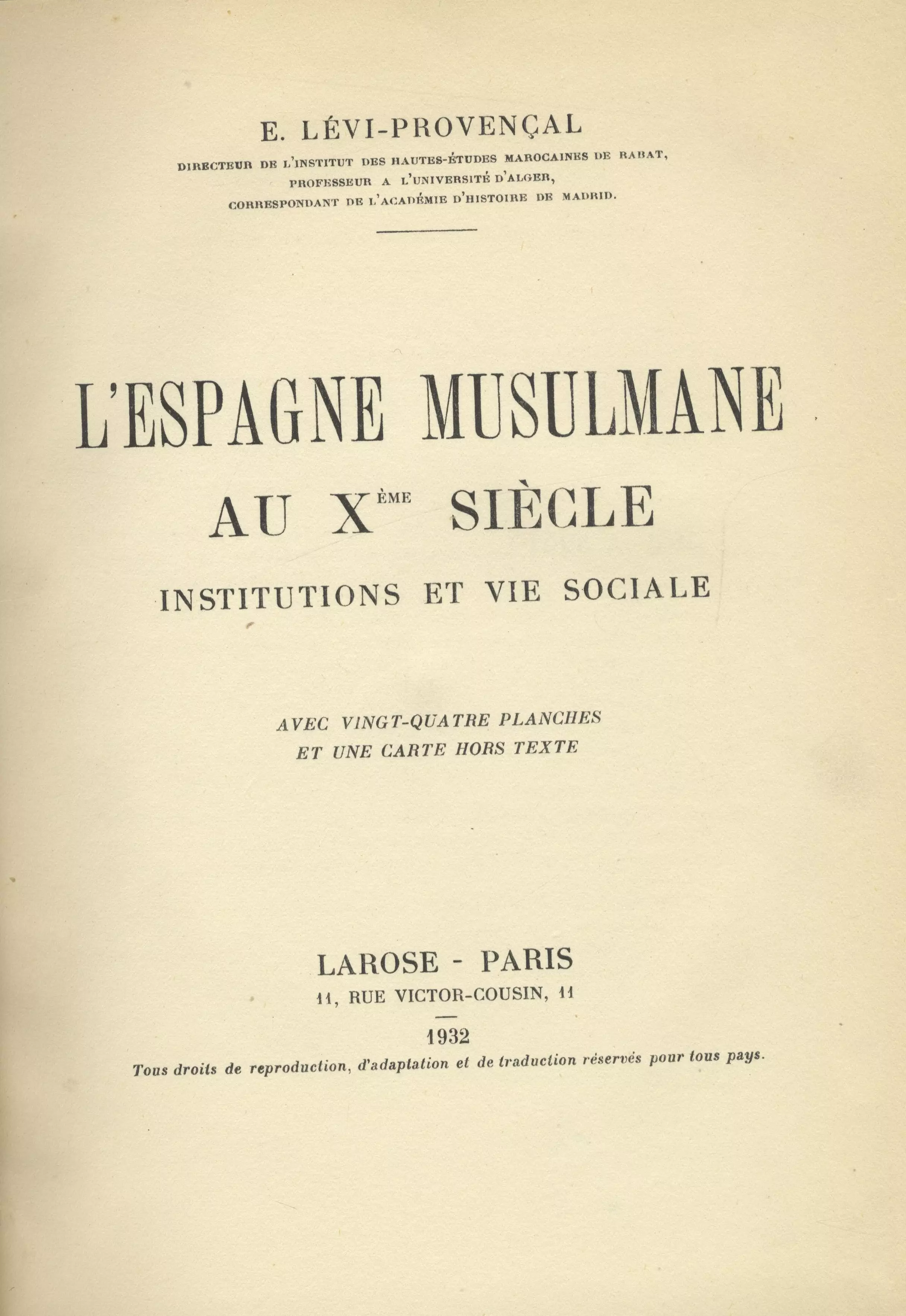 Generalize classical Algebra L'Espagne Musulmane au Xeme Siecle Institutions et Vie Sociale. | Folios